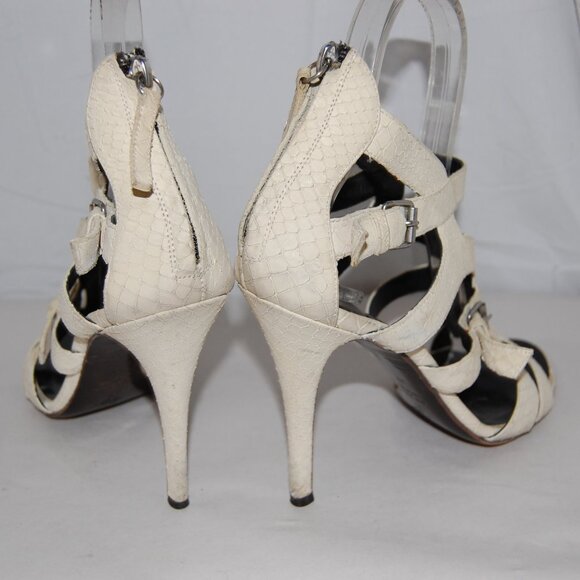 39/9 ❤️ GIUSEPPE ZANOTTI Ivory Leather High Heels GLADIATOR SANDALS BOOTS ITALY - Picture 8 of 14